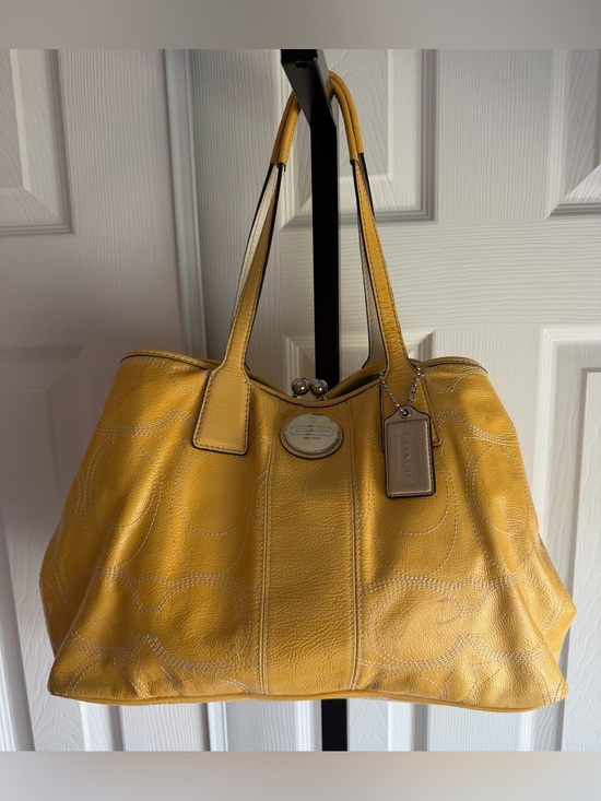 Coach Handbags - Coach Signature Stitched Patent Leather Framed
Shoulder Bag Yellow